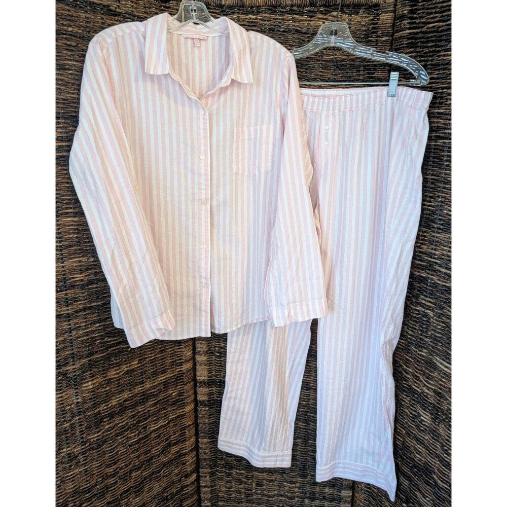 Victoria's Secret Pink and White Striped Cotton Pajama Set